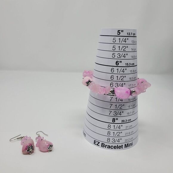 Natural Gem 2pc Set Pink Quartz Drop Earrings Pierced Bracelet Love Healing Gift - Picture 2 of 16